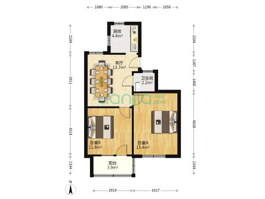 果园新村 2室1厅1卫 57平方
