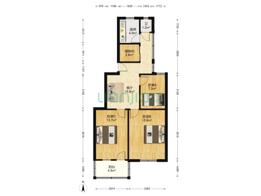 郊区政府宿舍 3室1厅1卫 79平方