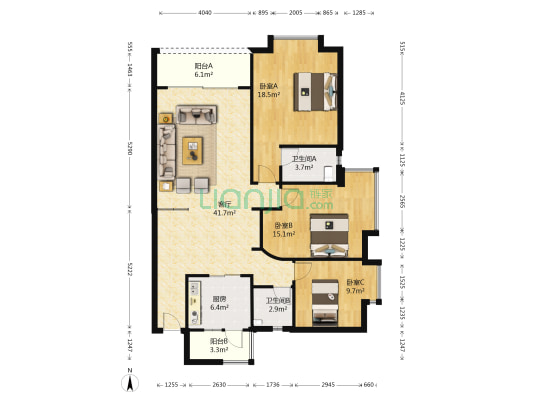聚居乐 3室1厅2卫 115平方