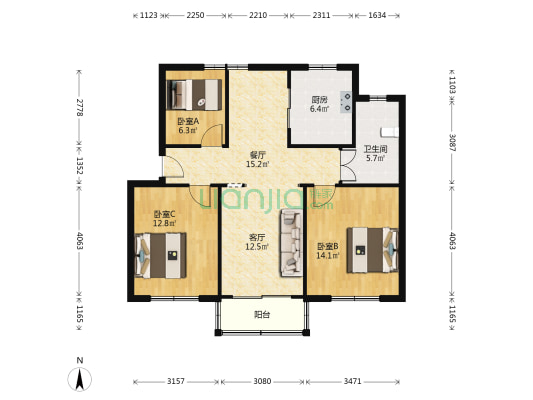 青苑新村四区 3室2厅1卫 161平方