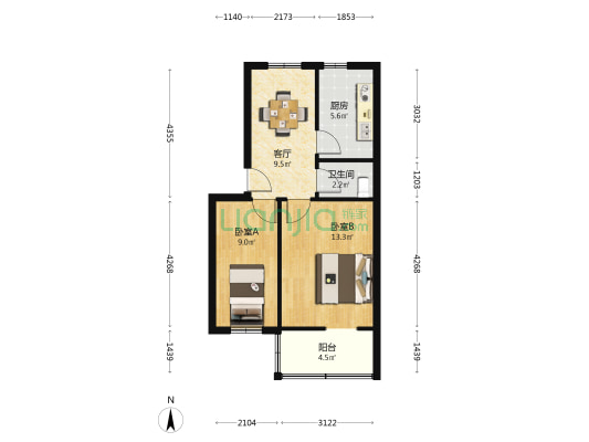 上陈家园 2室1厅1卫 54平方