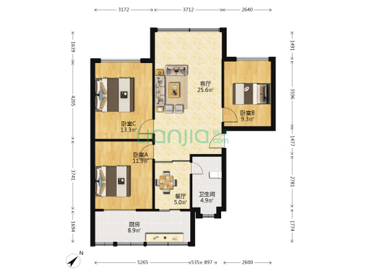 见龙洞路180号 3室2厅1卫 93平方