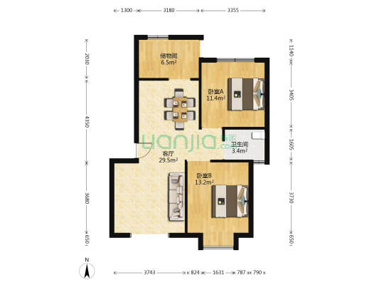 红光园 2室1厅1卫 86平方