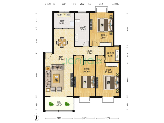 昌南明珠 3室1厅1卫 132平方