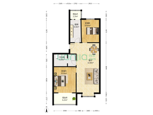 宣府第一城 2室1厅1卫 95平方