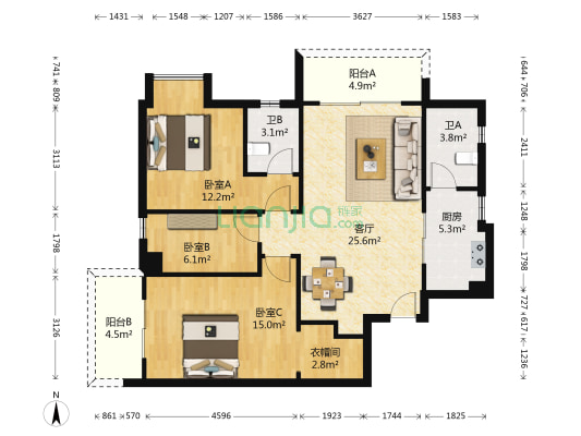 星汇峰 3室1厅2卫 100平方