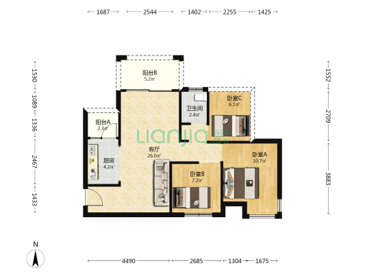 冠华城桂香园三期 3室1厅1卫 77平方