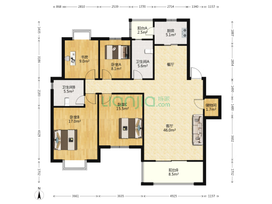 文化名园 4室1厅2卫 145平方