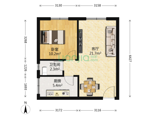 槐树苑二期欣苑 1室1厅1卫 48平方