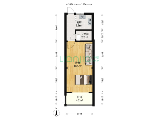 海滨住宅小区（寺儿沟商圈） 1室0厅1卫 47平方