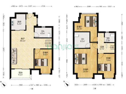 崇文金城 4室1厅3卫 112平方