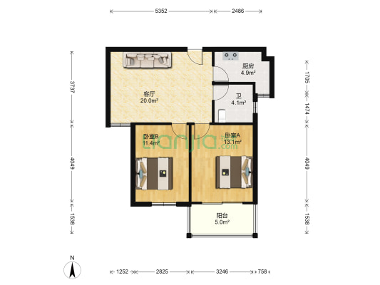 澄和家园 2室1厅1卫 80平方
