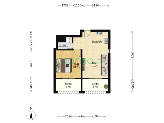 金手指·三亚一号 1室1厅1卫 51平方