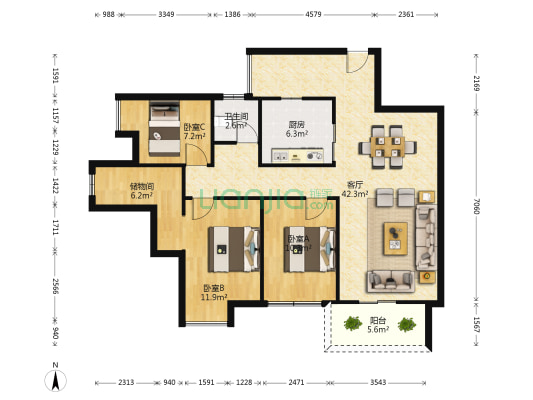 璟都大厦 3室1厅1卫 110平方