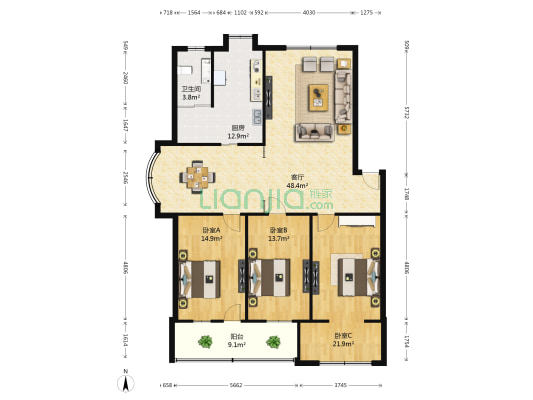 七十六家小区 3室1厅1卫 152平方