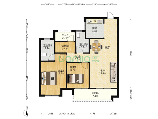 远洋心里(丹阳) 2室1厅2卫 101平方