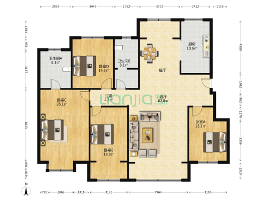 西江华府六区 4室1厅2卫 203平方
