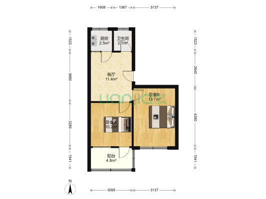  2室1厅1卫 57平方