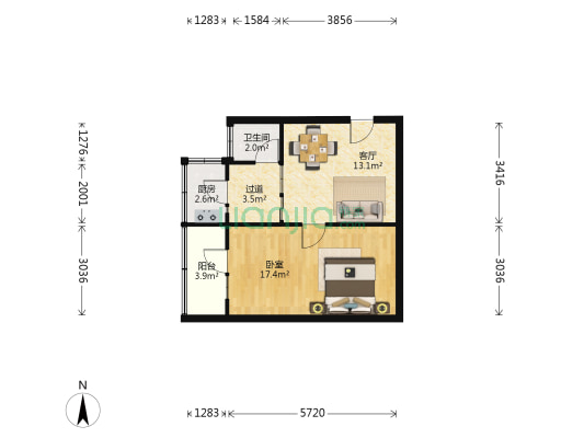 花园东小区（铁路西村/和政西街） 1室1厅1卫 47平方
