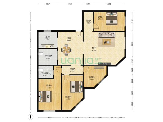 裕华运通小区 4室2厅2卫 155平方