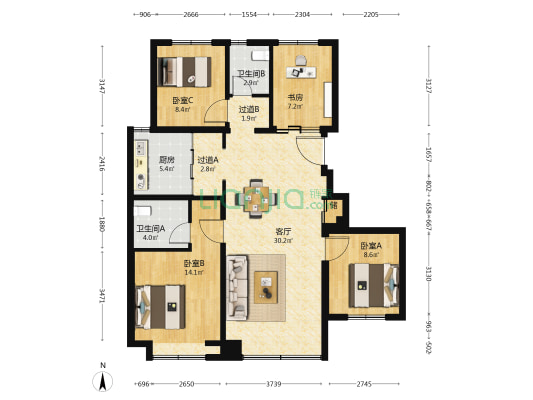 长安润璟 4室1厅2卫 130平方