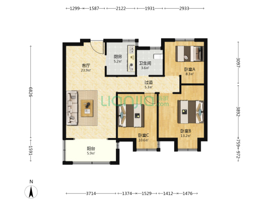 秀竹雅居 3室1厅1卫 104平方