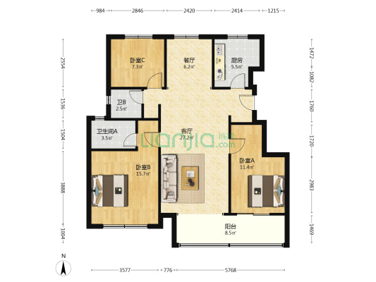 云龙湖·正荣府 3室2厅2卫 111平方