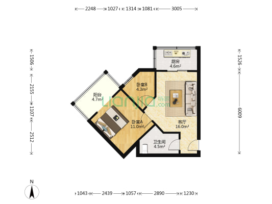 城市汇 2室1厅1卫 64平方