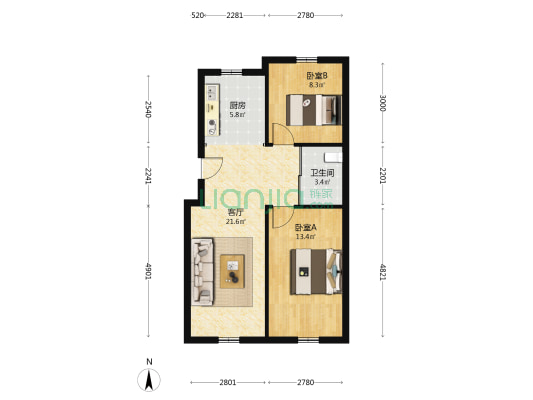 中东红街C区 2室1厅1卫 73平方