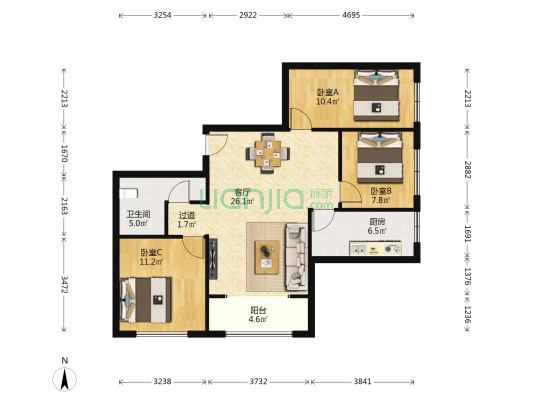 江南明珠 3室1厅1卫 111平方