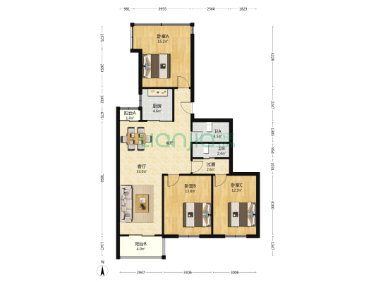 大庙新村南区 3室1厅2卫 102平方
