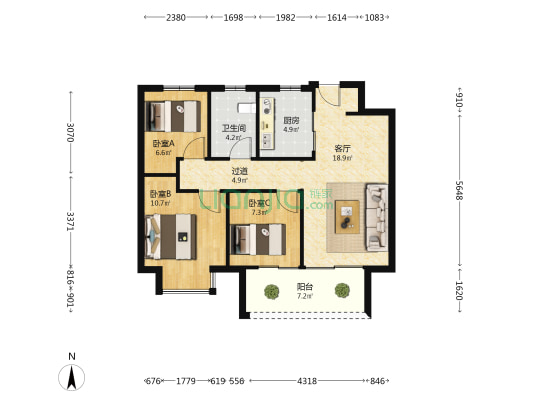 正荣金茂美的云境 3室1厅1卫 88平方