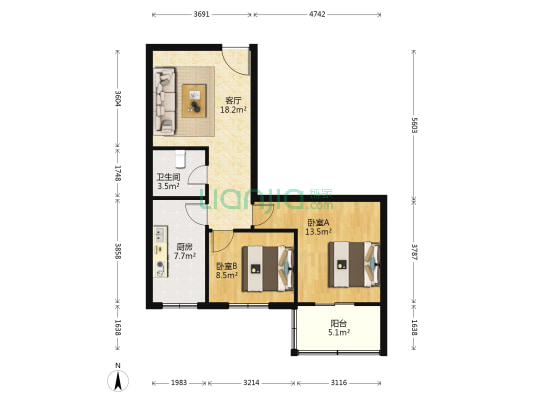自强西路69号 2室1厅1卫 69平方