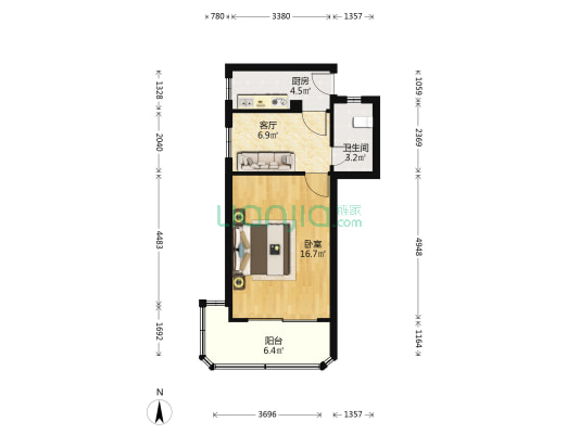 愚园路1001号 1室1厅1卫 44平方