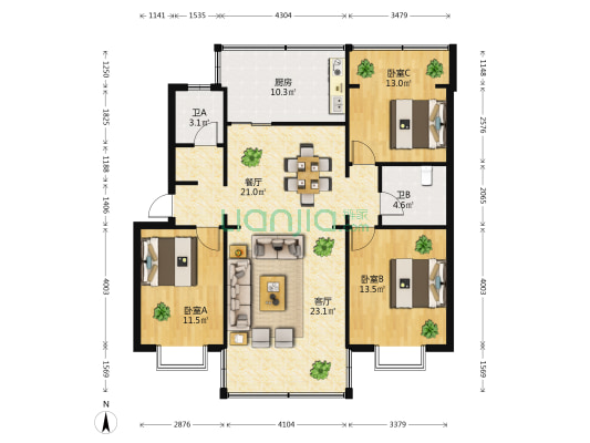 平政街30号 3室2厅2卫 122平方