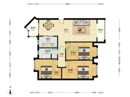 尚锦园 3室1厅1卫 104平方