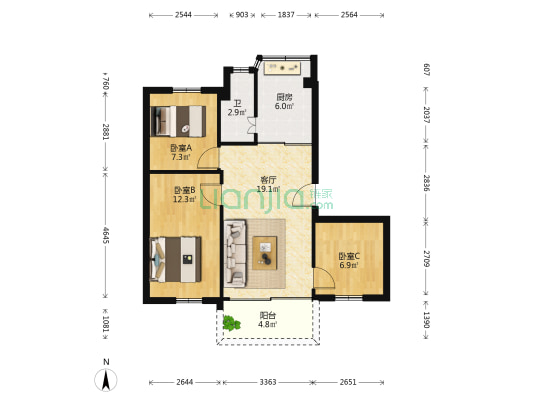 升华巷28号 3室1厅1卫 70平方