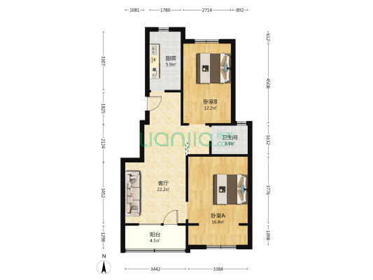 龙湖滟澜山 2室1厅1卫 75平方