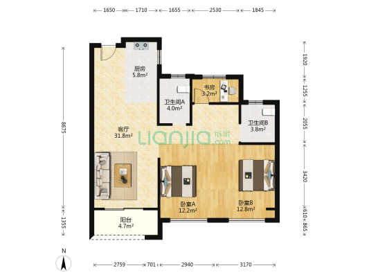 金茂悦 3室1厅2卫 98平方
