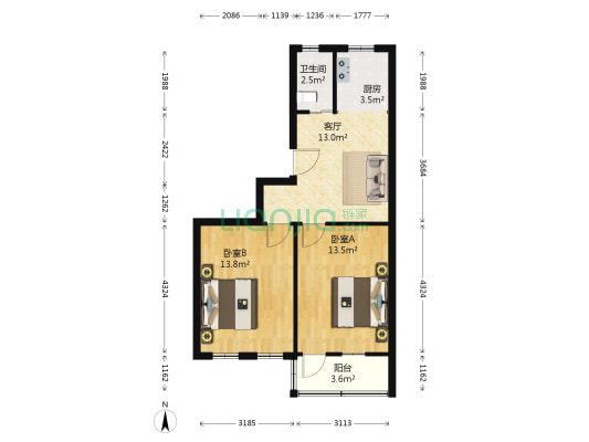 峨嵋岭19号 2室1厅1卫 63平方