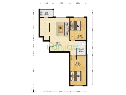 东逸美郡一期 2室1厅1卫 85平方