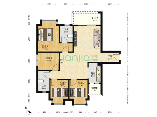祥福家园 4室1厅2卫 112平方