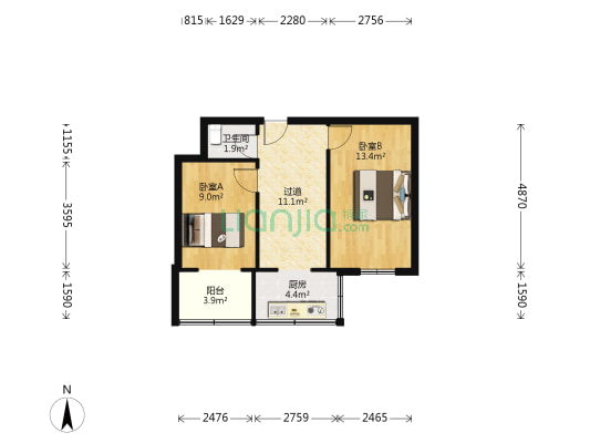 省人防宿舍 2室0厅1卫 49平方
