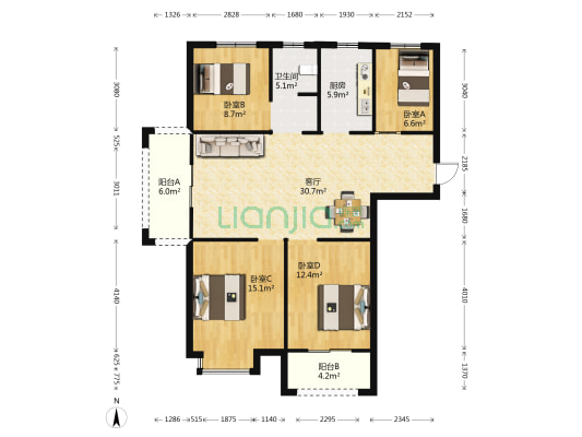 临颍佳苑 4室1厅1卫 120平方