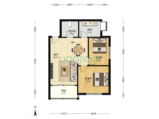 西北中学家属院 2室1厅1卫 73平方