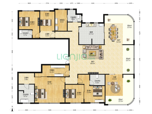 锦绣天玺 6室2厅4卫 380平方