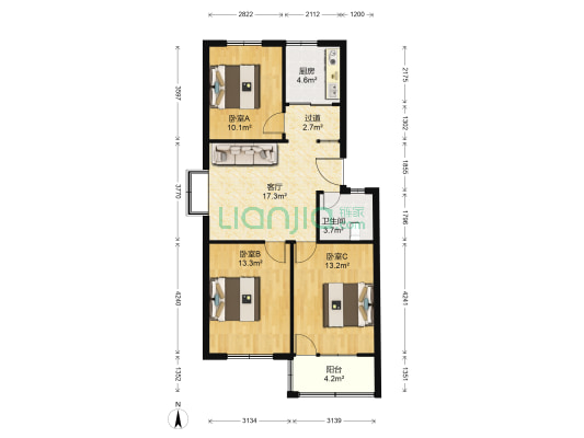海王花园 3室1厅1卫 90平方