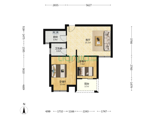 清雅苑B区 2室1厅1卫 67平方