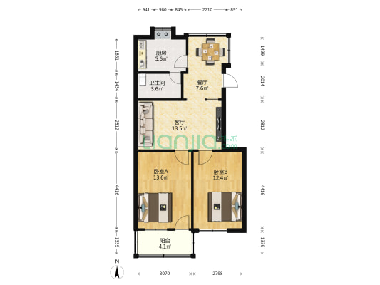 书院路86号 2室2厅1卫 68平方