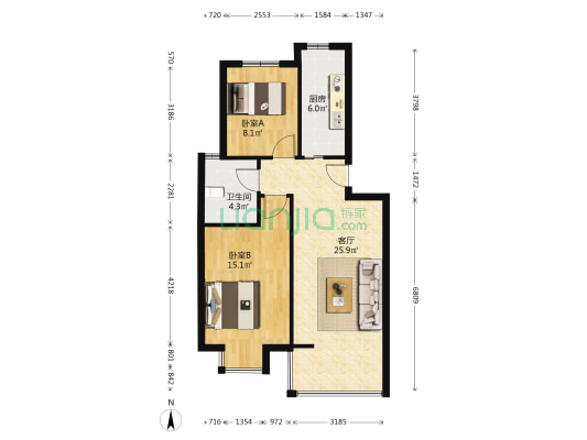 金湖小区 2室1厅1卫 73平方